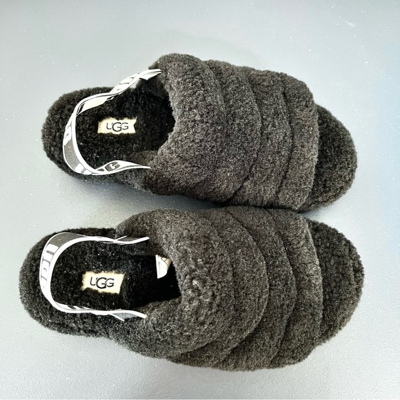 Ugg Fluff Yeah Fuzz Black Slide Open Toe Soft Shoe Slides Sandals Size 8 - Picture 5 of 16